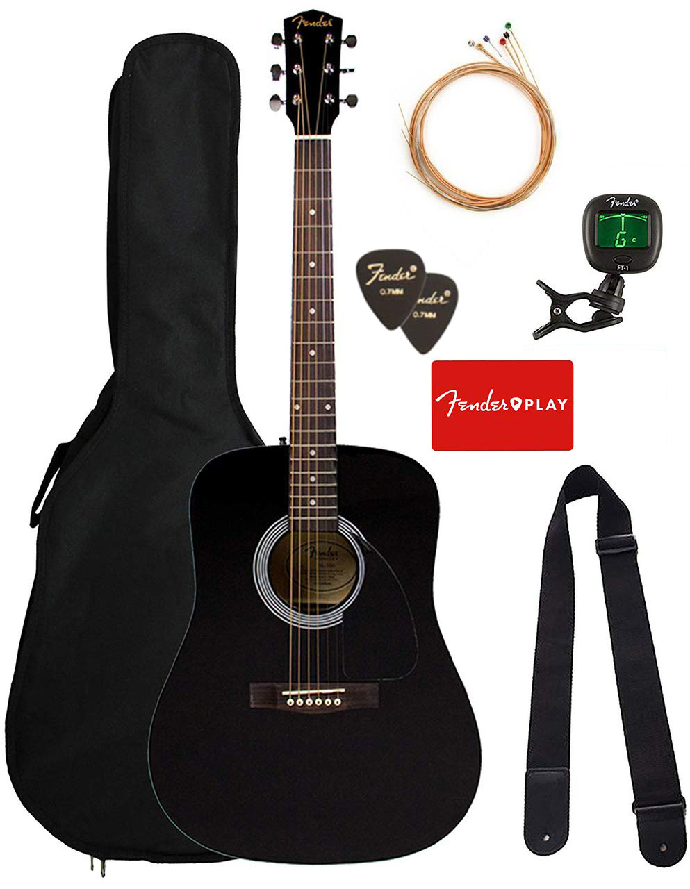 Fender FA-115 Dreadnought Acoustic Guitar - Black w/ Gig Bag