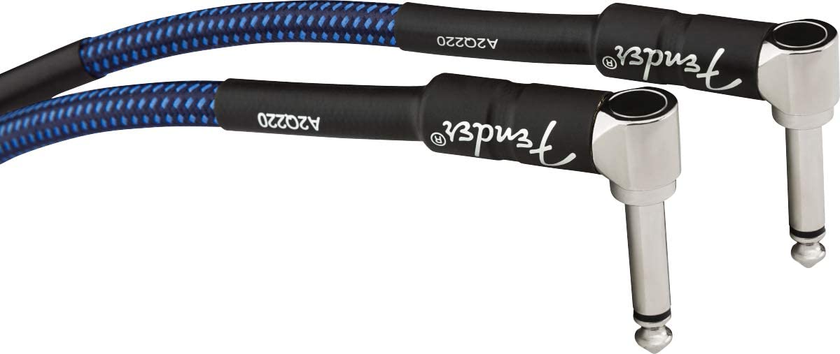 Fender 6" Professional Patch Cable, 1/4"Right Angle, Blue Tweed 6
