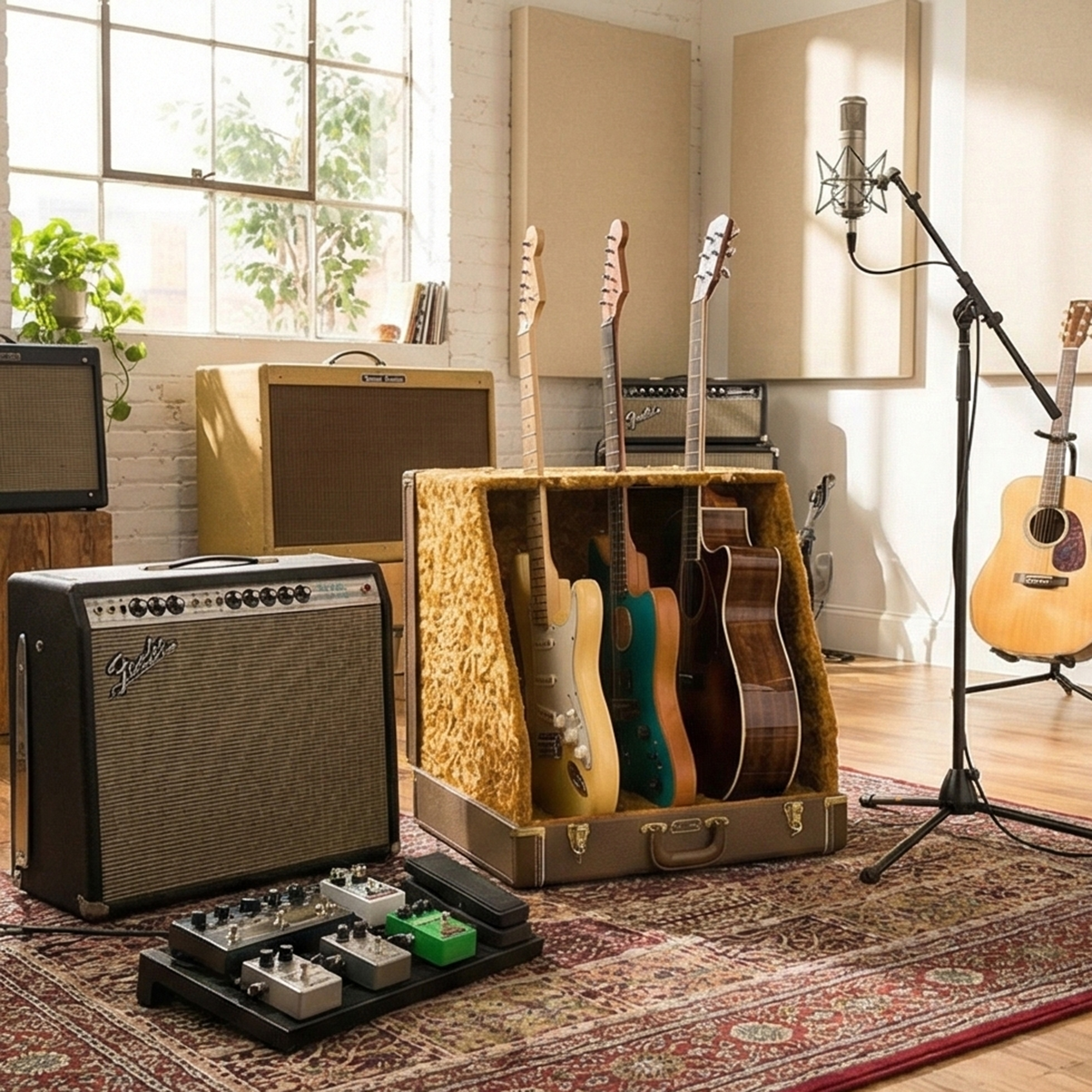 Fender Classic 3-Guitar Case Stand - Brown w/ Picks