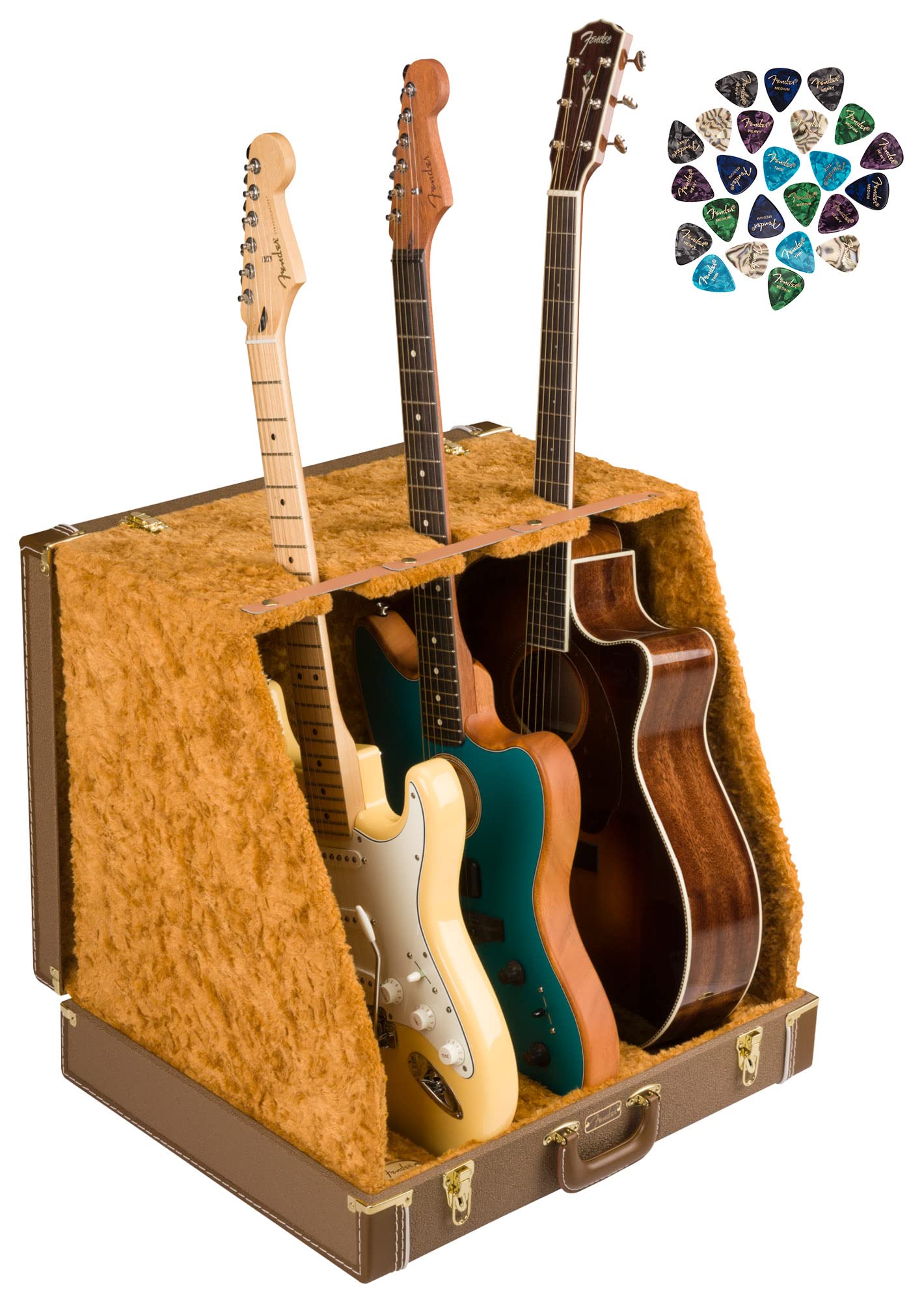 Fender Classic 3-Guitar Case Stand - Brown w/ Picks