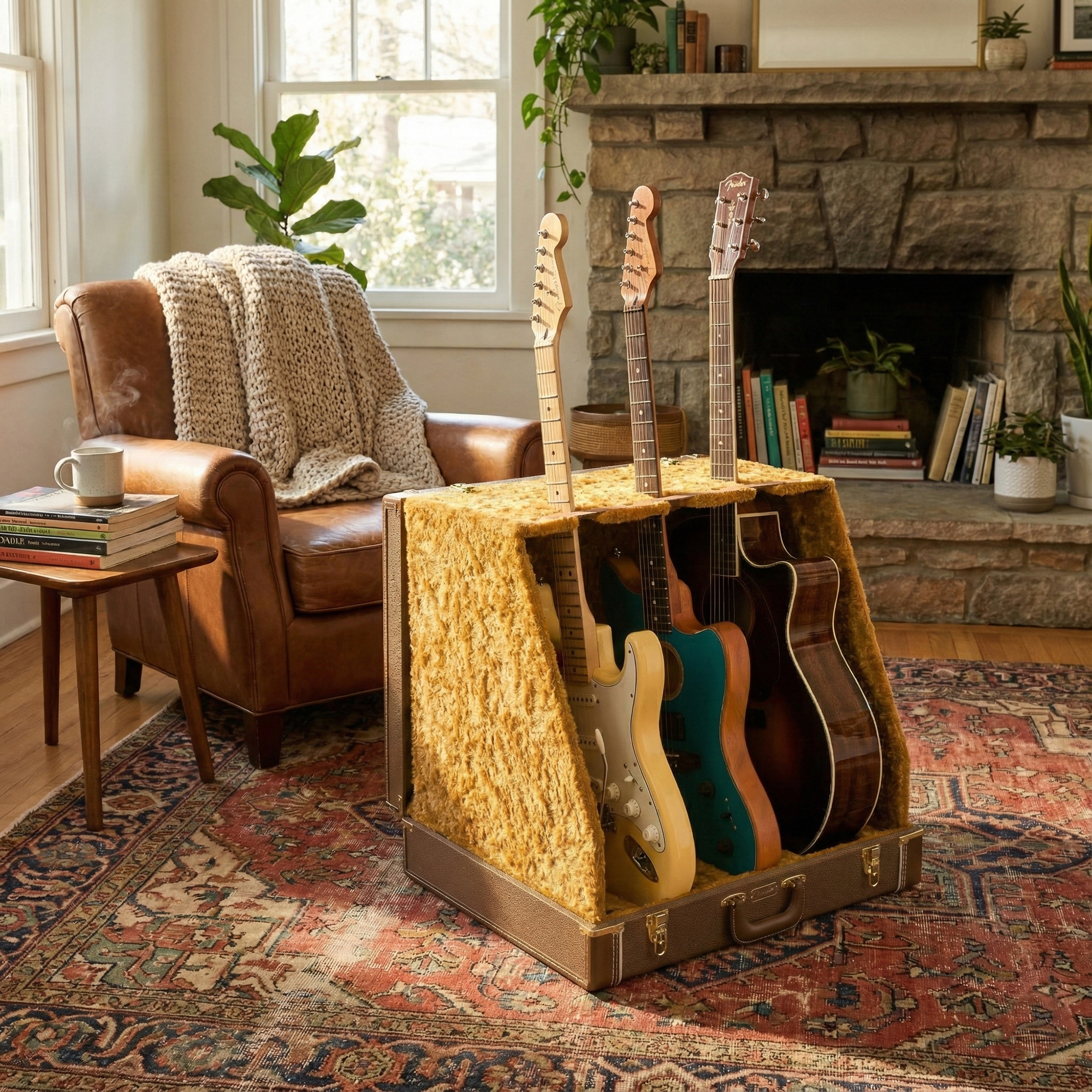 Fender Classic 3-Guitar Case Stand - Brown w/ Picks