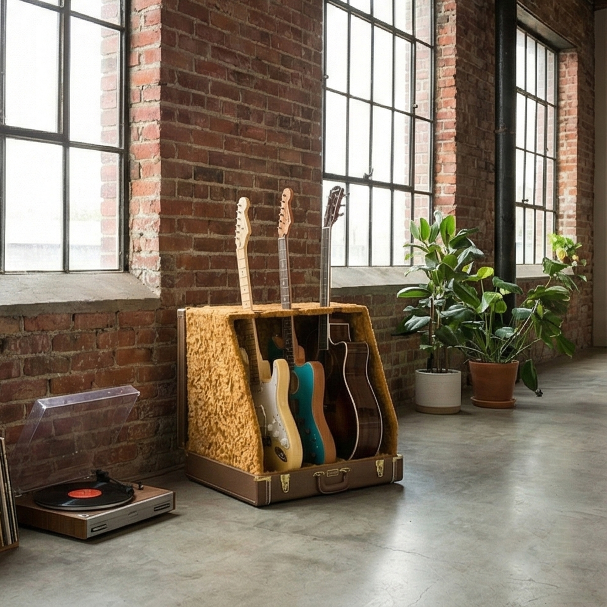 Fender Classic 3-Guitar Case Stand - Brown w/ Picks