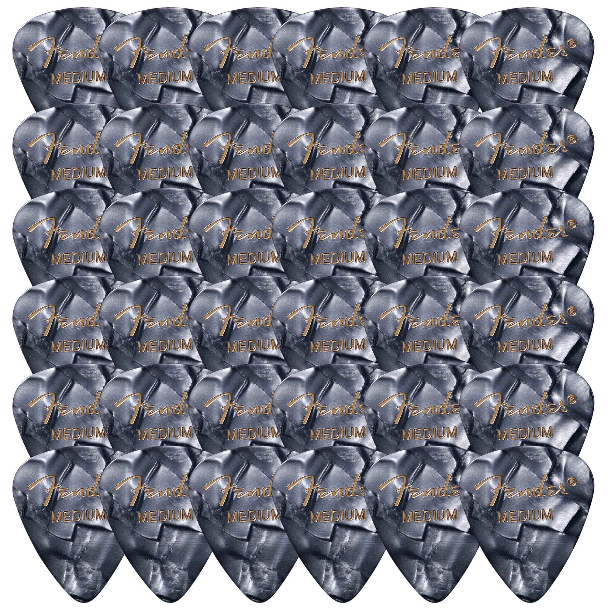 Fender Premium Celluloid 351 Shape Picks, Medium, Black Moto - 36 Pack