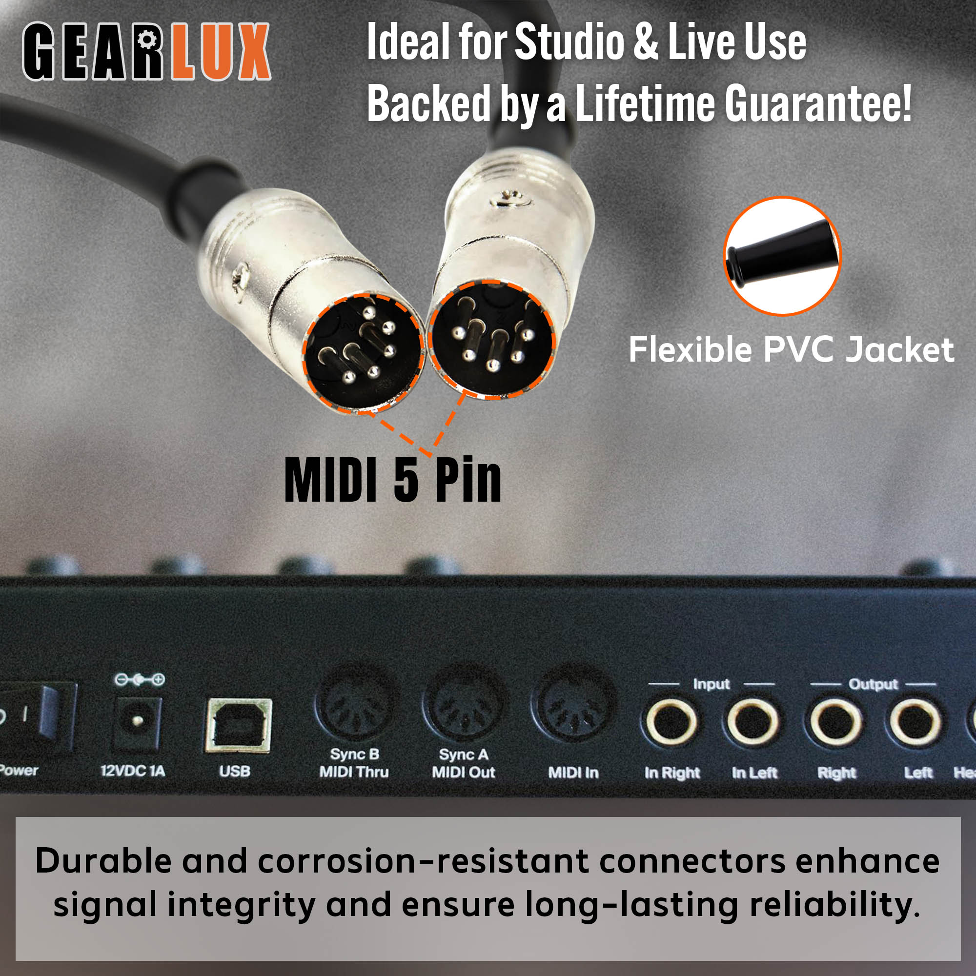 Gearlux 6-Foot 5-Pin MIDI Cable - 2 Pack