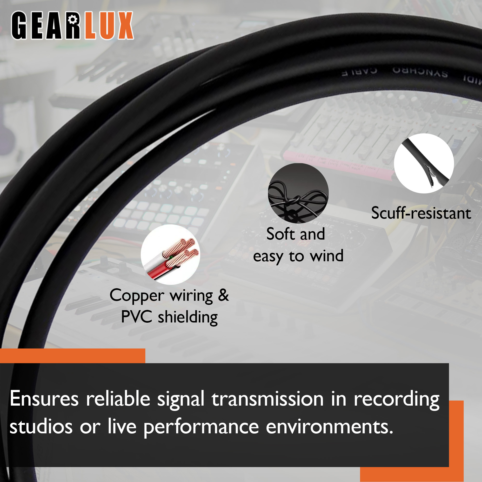 Gearlux 10-Foot 5-Pin MIDI Cable - 3 Pack