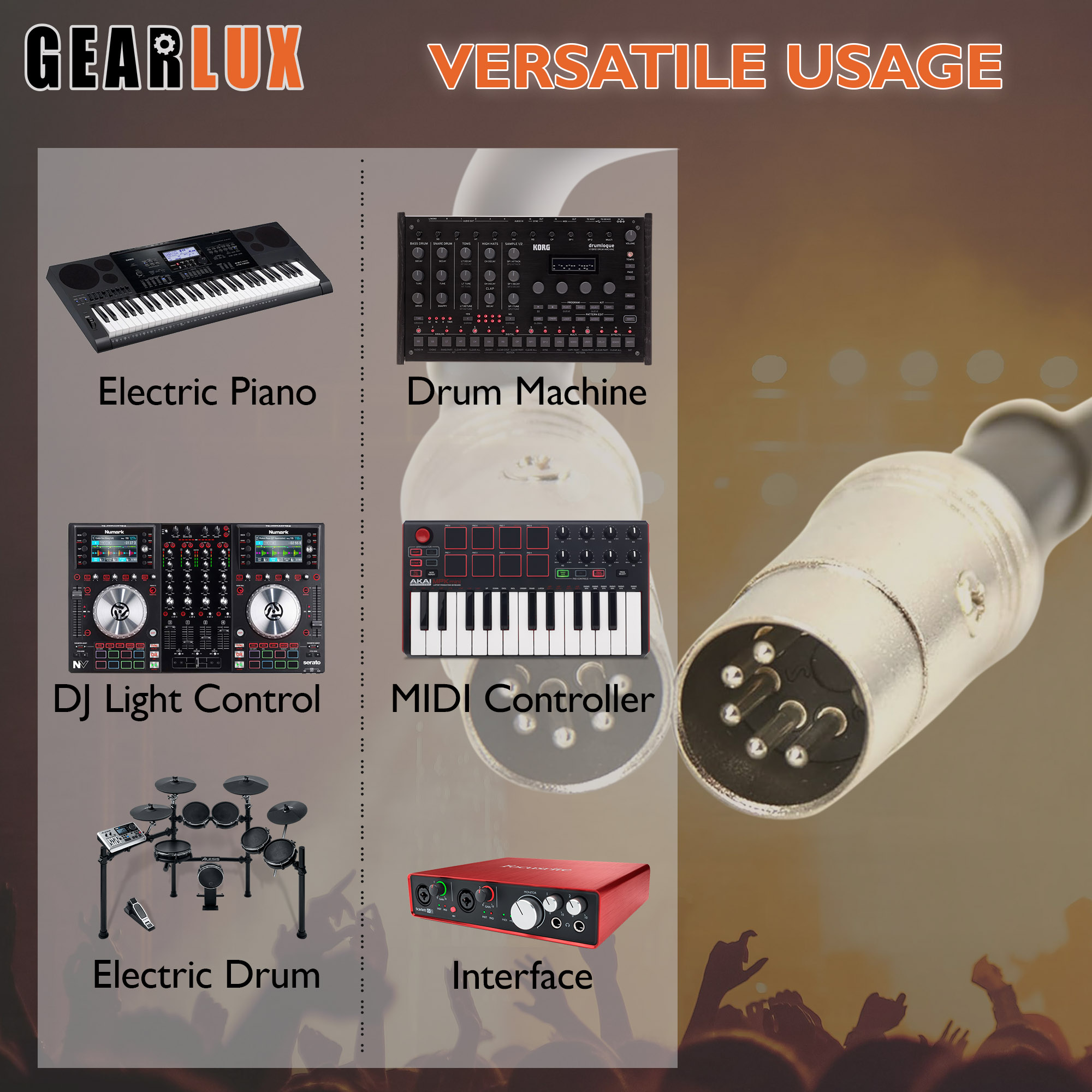 Gearlux 10-Foot 5-Pin MIDI Cable - 3 Pack