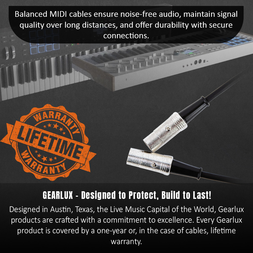 Gearlux 10-Foot 5-Pin MIDI Cable - 3 Pack
