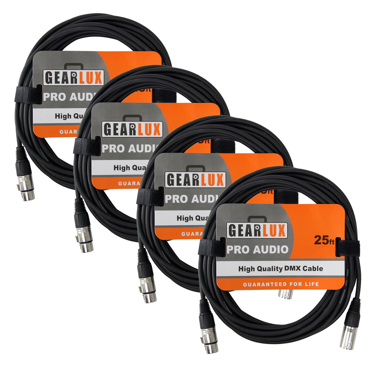 Gearlux 25-Foot 3-Pin Male-to-Female DMX Cable - 4 Pack