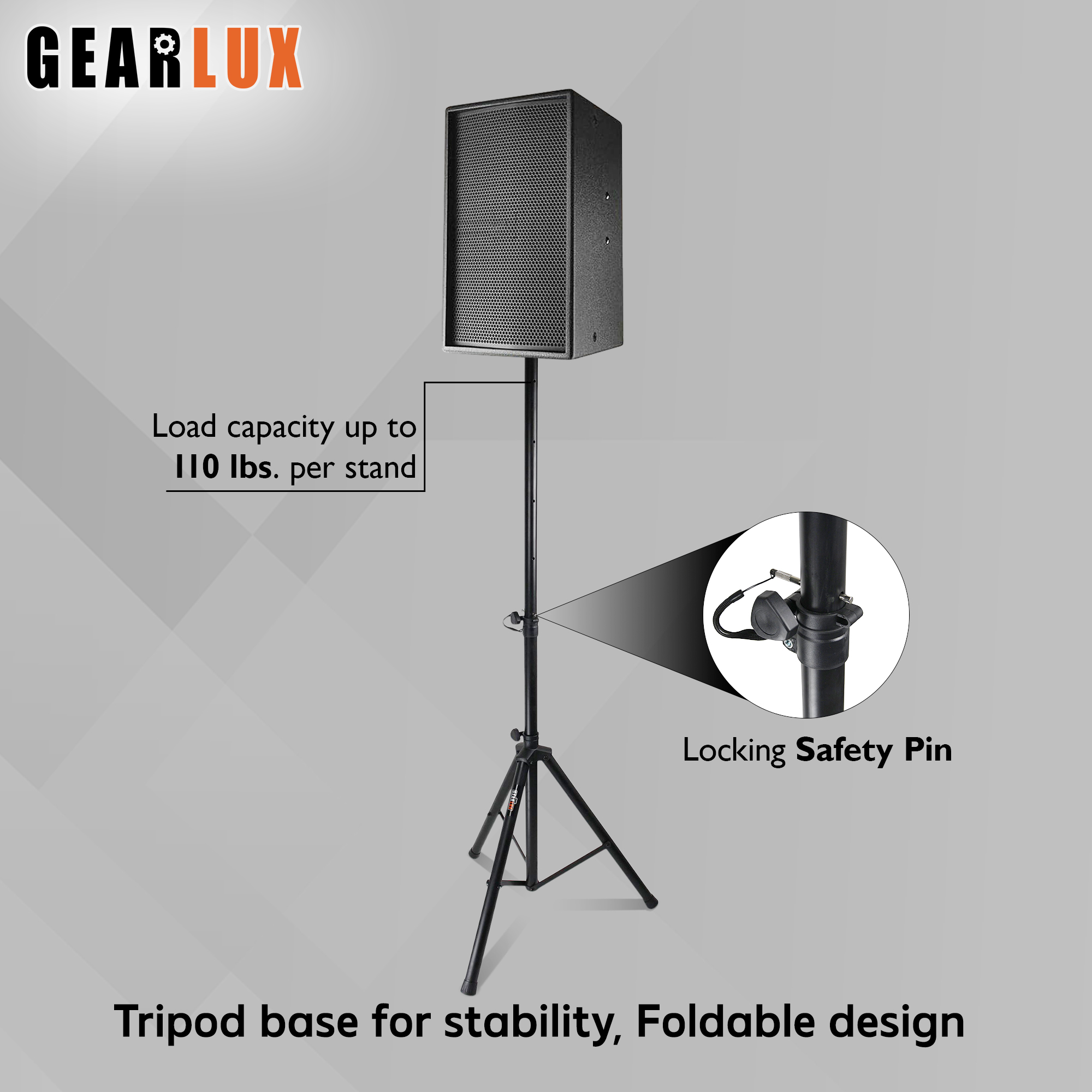 Gearlux Tripod Speaker Stands with Carrying Case and Speaker Cables