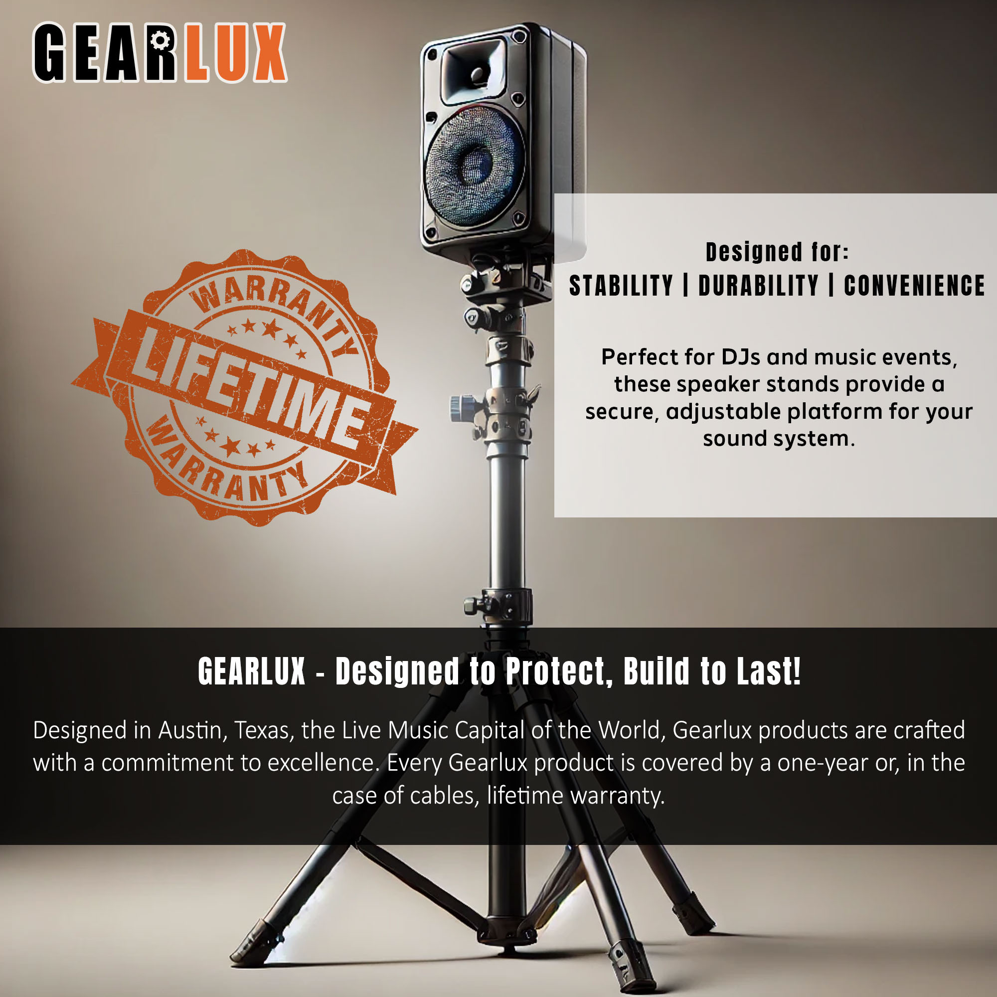 Gearlux Tripod Speaker Stands with Carrying Case and Speaker Cables