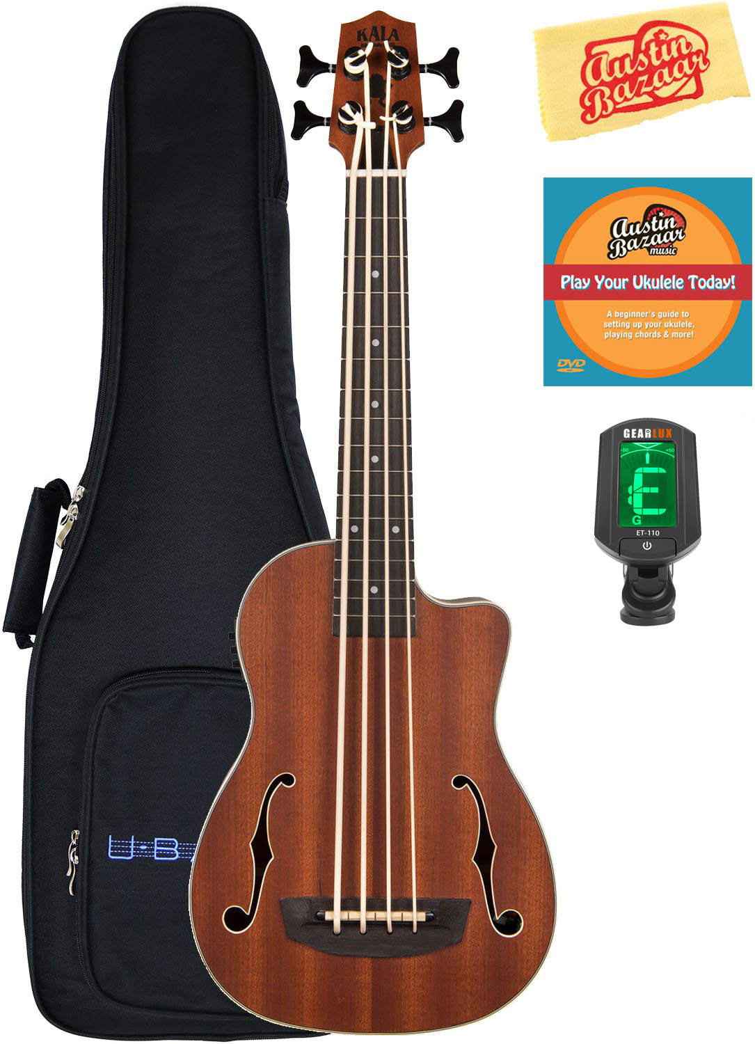Kala UBassJYMNFS Journeyman AcousticElectric UBass Ukulele w/ Gig