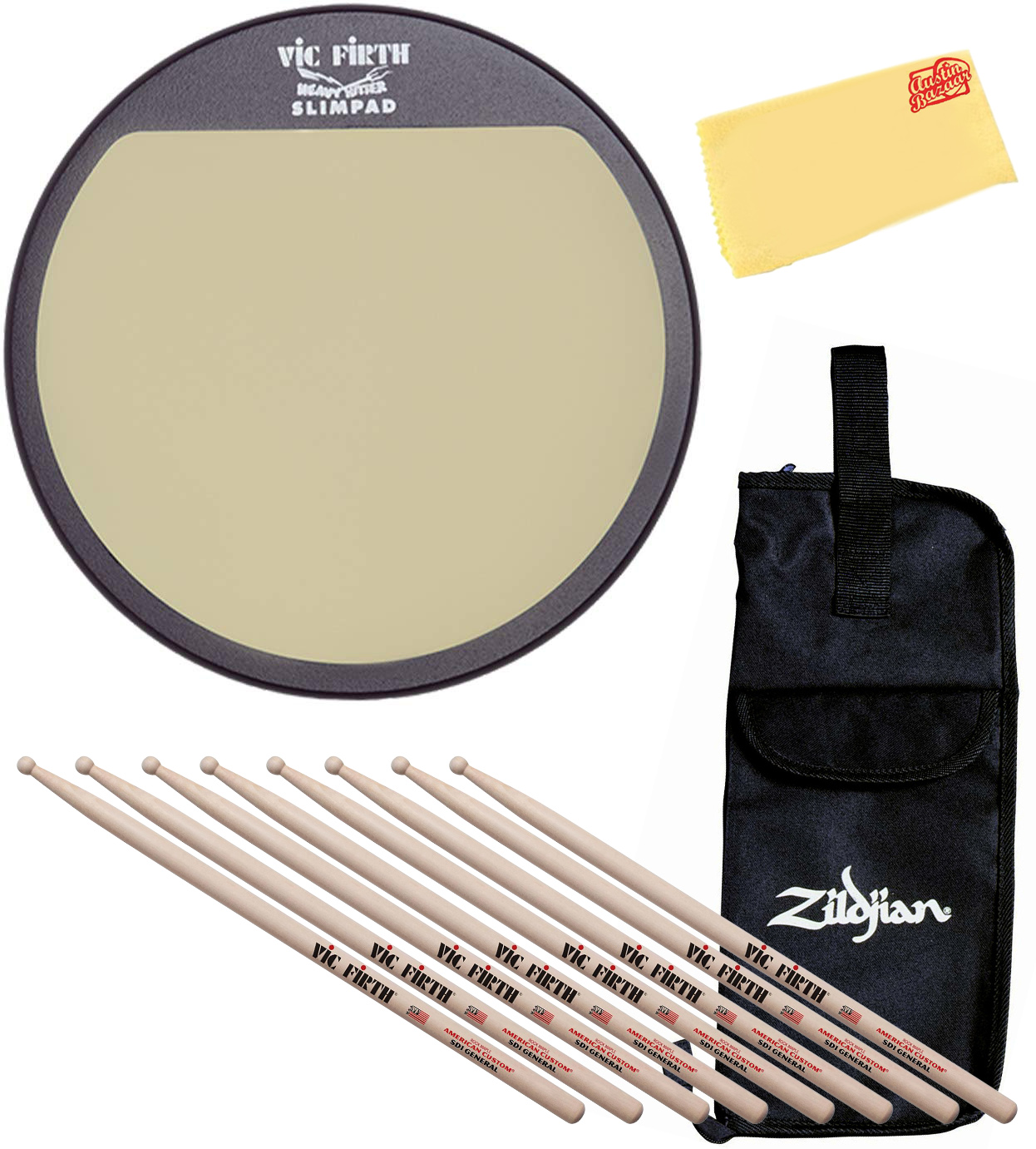Vic Firth Heavy Hitter Slimpad Practice Pad w/ Drumsticks 810037696912